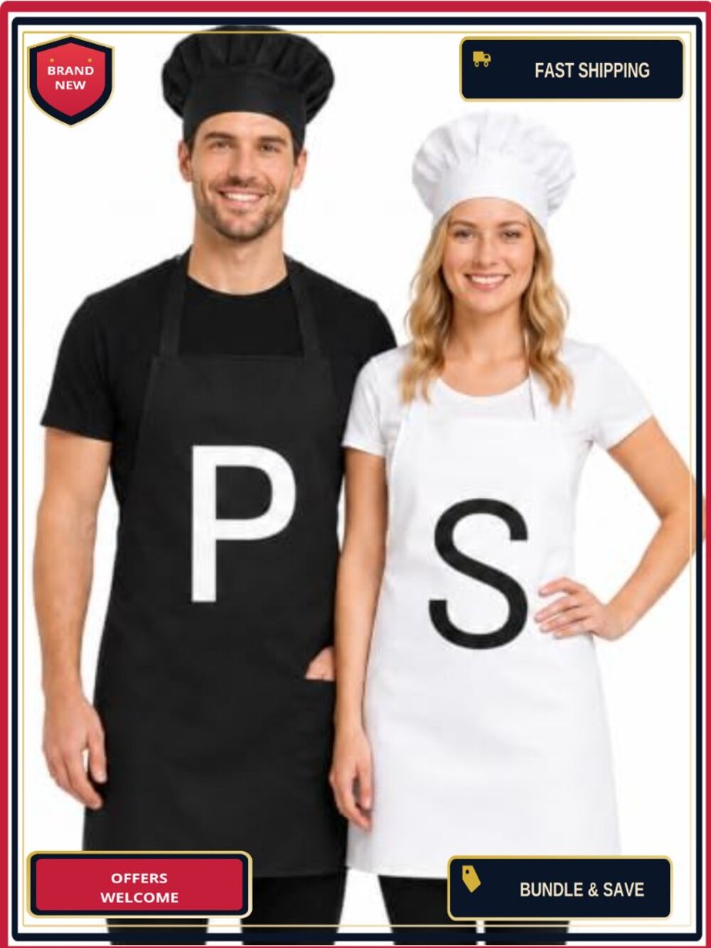 Chef Costume Set 4 Pcs Couple Aprons & Hats Halloween Cosplay Party